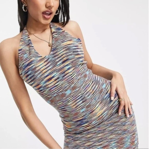 SNDYS X Revolve Sundays Knit Halter Mini Dress in Pink and Grey - Picture 2 of 7